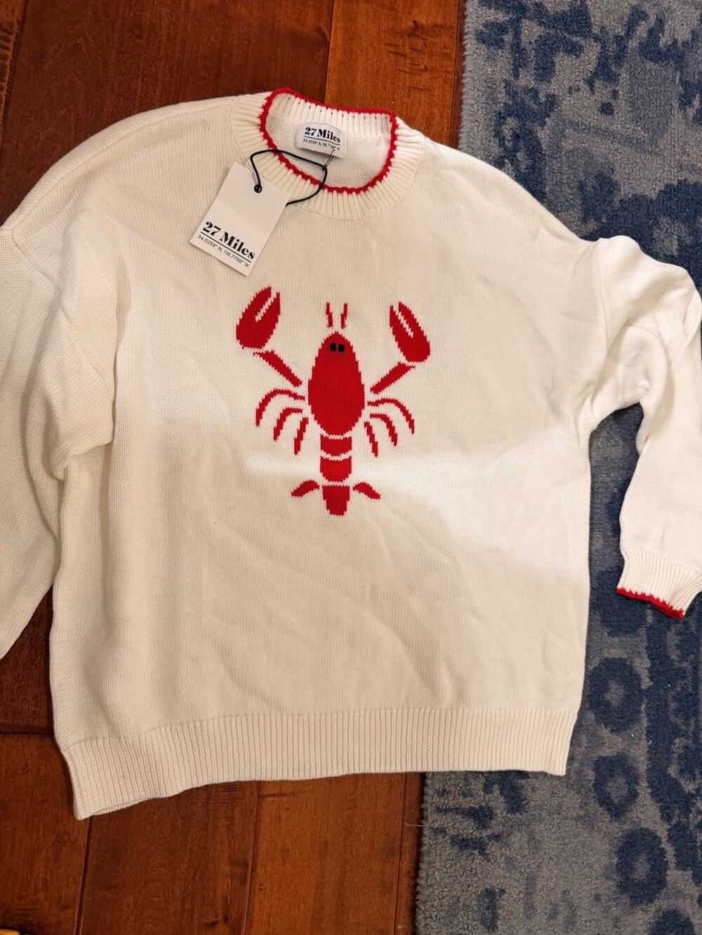 27 Miles Cotton Lobster Intarsia Crew Sweater. BNWT